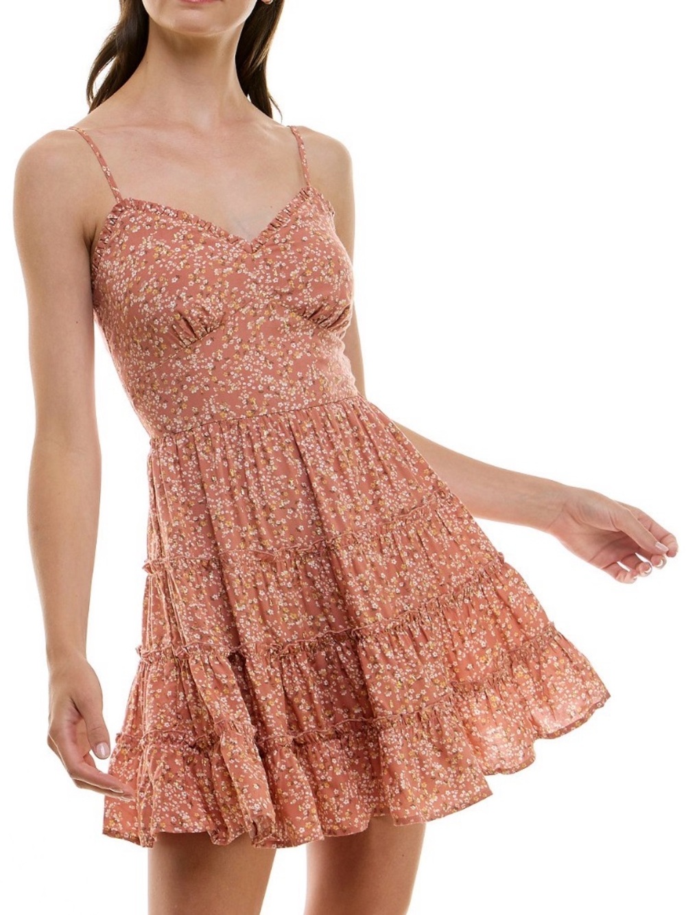 TRIXXI Juniors' Printed Ruffle-Trim Lace-Up-Back Dress